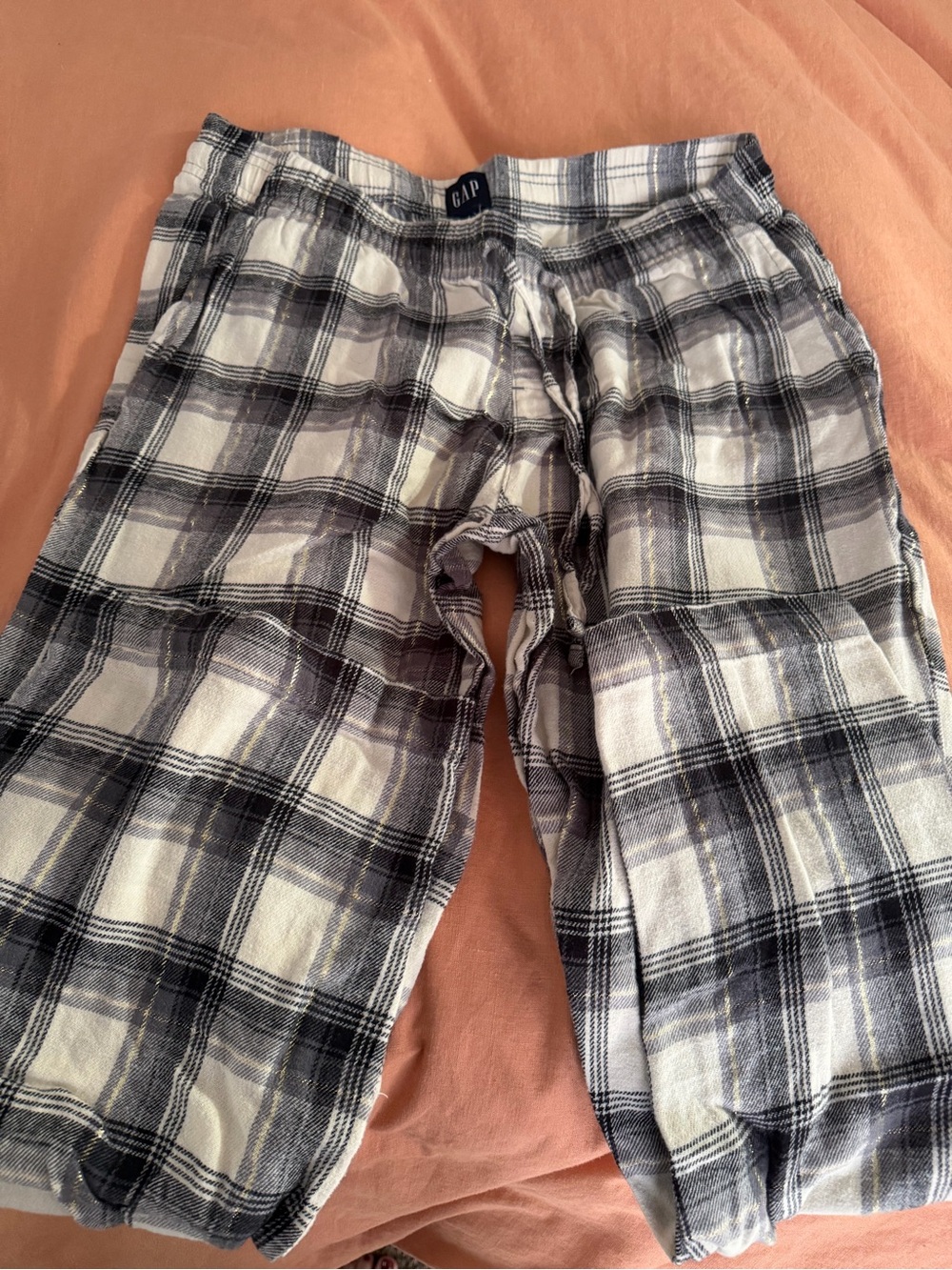 GAP White and Black Plaid Cotton Lounge Pants